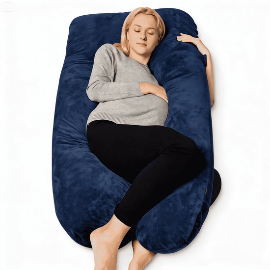 Earkings Oreiller de grossesse Oreiller de couchage latéral 140x80cm en forme de U avec housse amovible - Oreiller de corps bleu