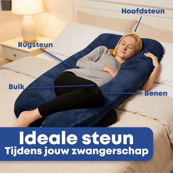 Earkings Zwangerschapskussen Zijslaapkussen 140x80cm U-vorm met Afneembare hoes - Body Pillow blauw van Merkloos — afbeelding 3