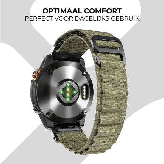Bracelet en nylon Strap-it Alpine - adapté pour Garmin Fenix ​​​​5 (Plus) / Fenix ​​​​6 (Pro) / Fenix ​​​​7 (Pro - Sapphire - Solar) / Fenix ​​​​8 - 47 mm / Quatix 5 - 6 - 7 / Epix Gen 2 - 47 mm / Forerunner 745 / 935 / 945 / 955 / 965 (vert olive)