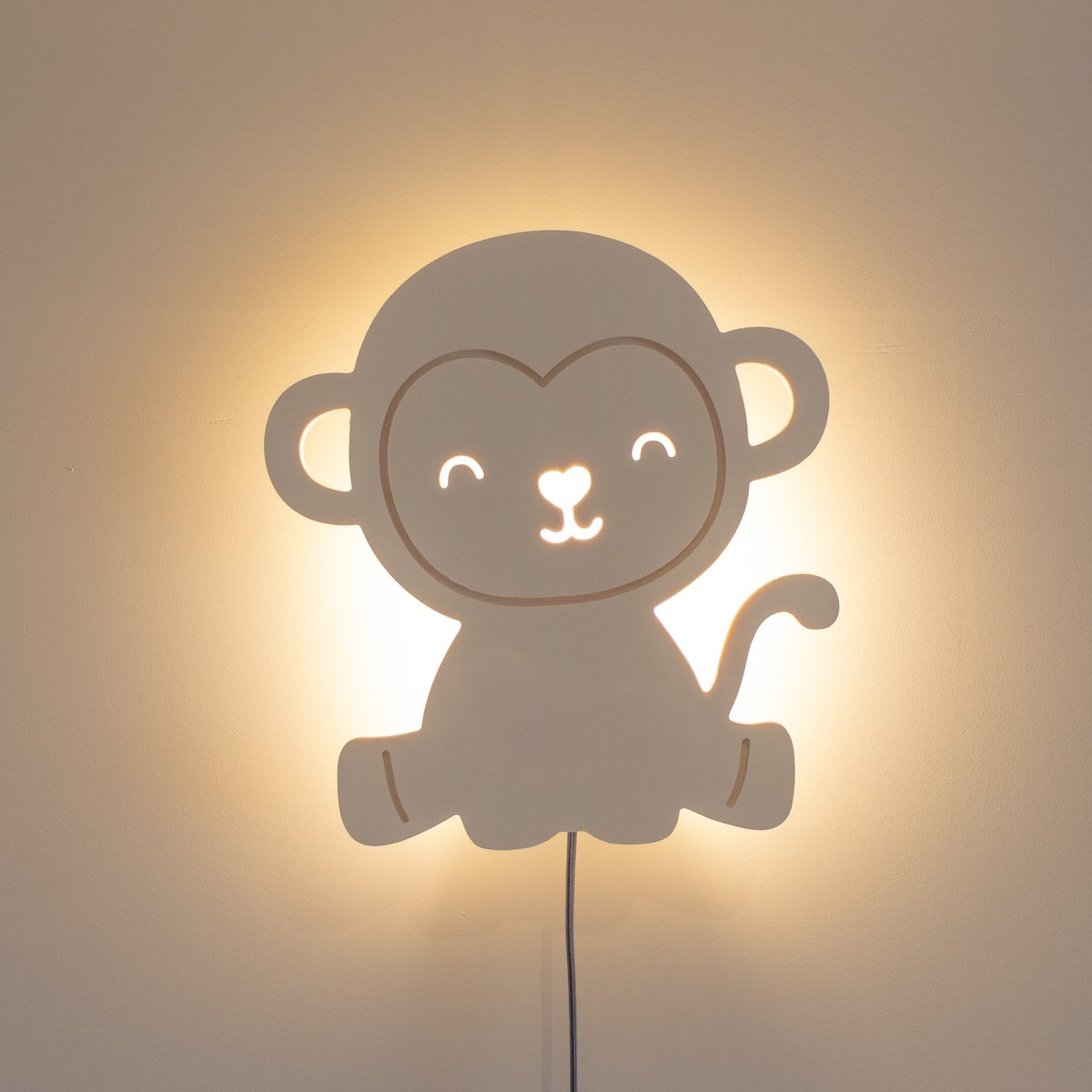Houten wandlamp ~ Aap