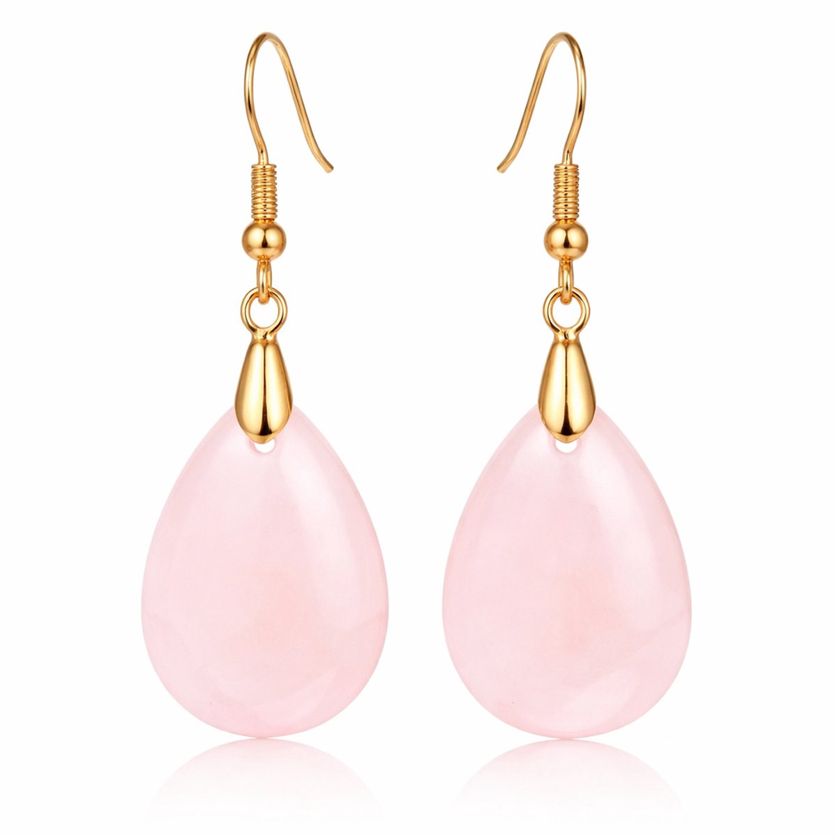 Goudkleurige Oorbellen voor Dames met Druppelvormige Roze Kwarts Hanger