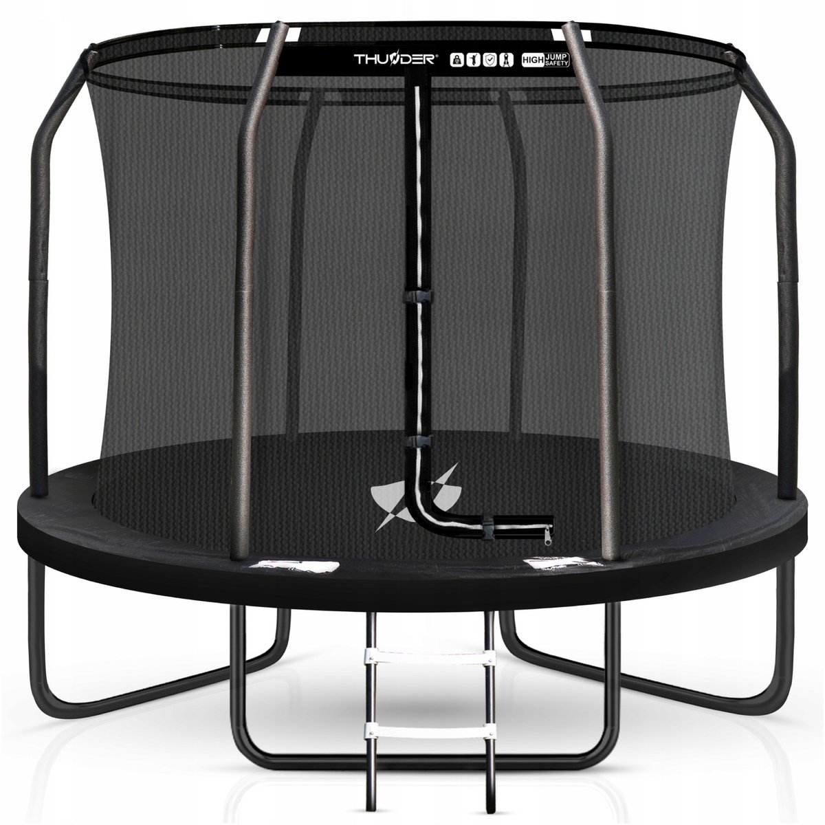 Thunder Trampoline 305 cm – Ronde Tuintrampoline – Max. 150 kg – Met Ladder – Zwart