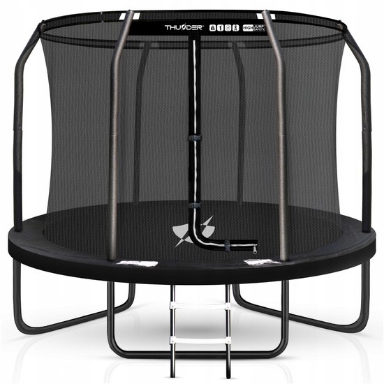 Thunder Trampoline 305 cm – Ronde Tuintrampoline – Max. 150 kg – Met Ladder – Zwart