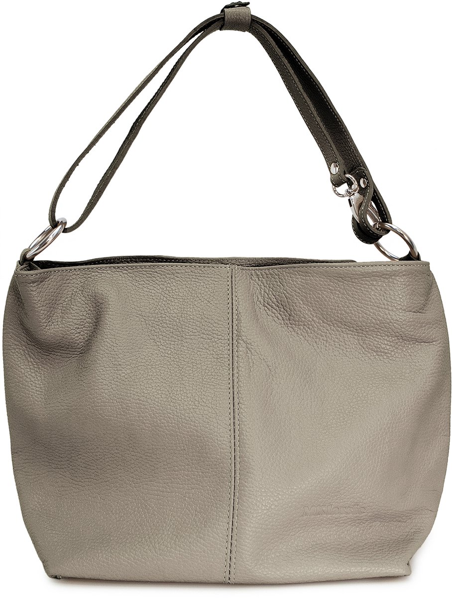 MKlassic Italiaanse damesleren handtas Taupe – Elegante schoudertas met Taupe accenten – Hoogwaardige schoudertas van echt rundleer voor dagelijks gebruik en zakelijk gebruik - Made in Italy - MK06-350-57