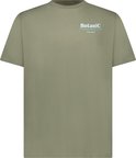 Olijfgroen T-shirt met kleine tekst 'Botanic' en 'CARS JEANS' op de borst.