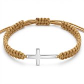 Verstelbare Armband Khaki met Zilverkleurig Kruis – Minimalistisch & Spiritueel Design voor heren en dames