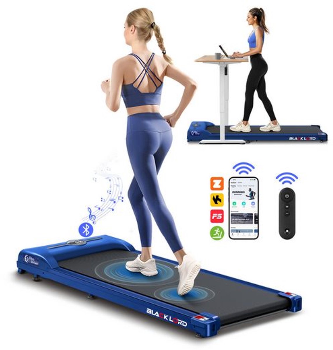 BLACK LORD SL9 - Walking pad loopband - 2,2 PS motor - 9 km/h met helling - Bluetooth app-bediening - LED-display - Inklapbaar tot 120 kg