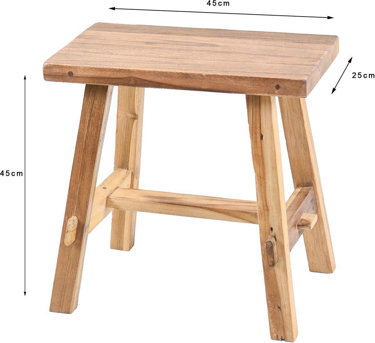 Kruk "Sevilla" gemaakt van recycled teak - natural beauty - 45 cm hoog