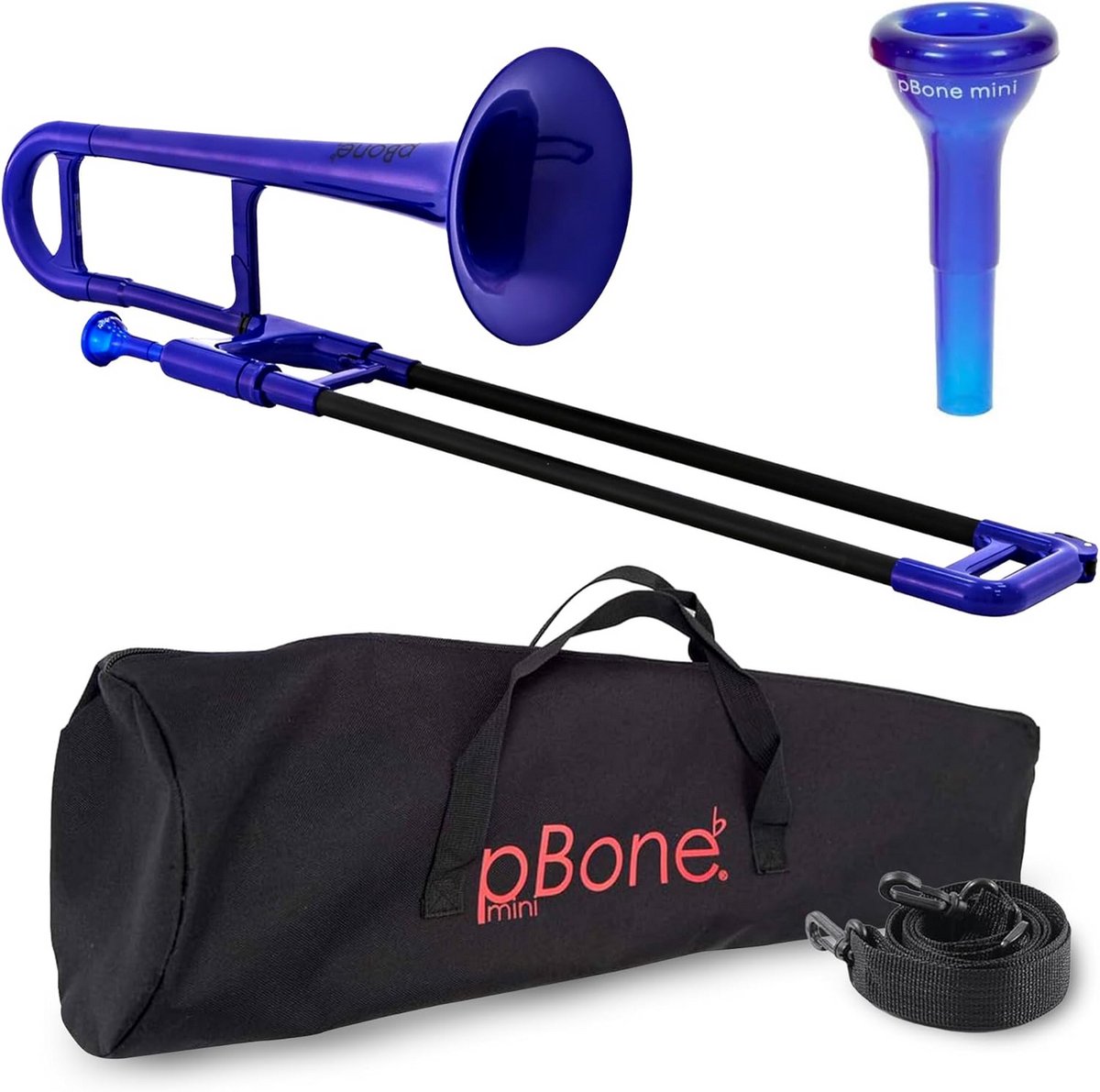 Mini Trombone in Blauw voor Kinderen met Mondstuk en Tas