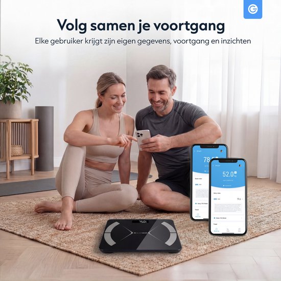 Silvergear Weegschaal met Lichaamsanalyse 14x - Bluetooth - Gehard Glas - Slimme Personenweegschaal - met App - Zwart