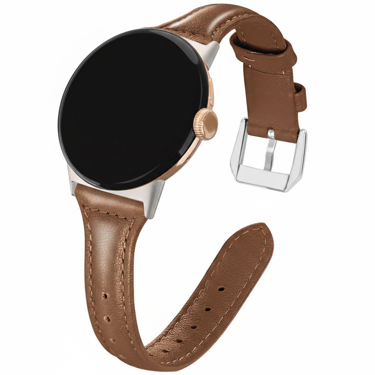 Leren bandje - geschikt voor Google Pixel Watch 3 (45 mm) en Pixel Watch 4 (45mm) - leer met rvs gespsluiting - bruin