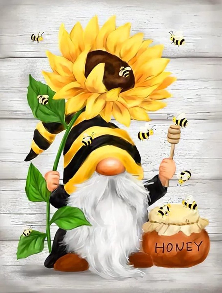 Diamond Painting Set 40x50cm - gnoom met zonnebloem - Full size ronde steentjes - Gratis verzonden