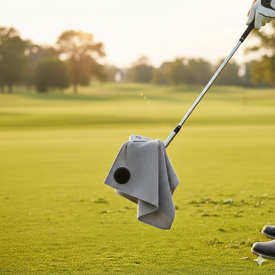 UST Golf handdoek - Geïntegreerde borstel - Ophang magneet - 75 cm x 50 cm - Kleur Grijs ** Inclusief Tees en Marker van UST — afbeelding 4