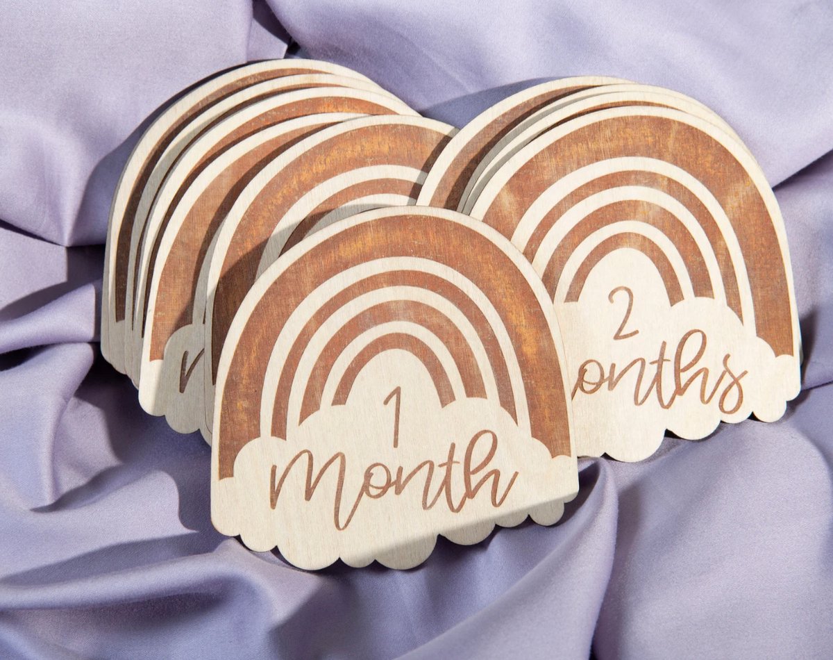 Rainbow Baby Mijlpaalschijfjes – Houten Fotoprops voor Maandelijkse Babyfoto’s | Baby Mijlpaalkaarten | Newborn Accessoire | Kraamcadeau | Babyshower Cadeau