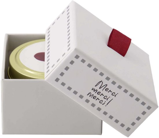 Foto: Geurkaars tinnen in doosje merci wit grijsblauw