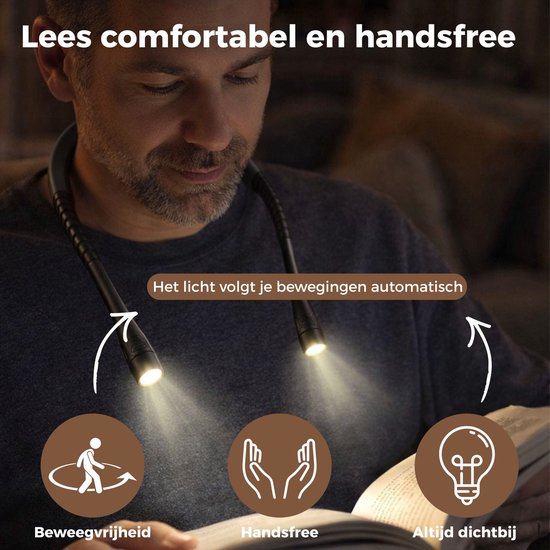 Nextora Neklamp - Nekleeslamp - Leeslampje voor Boek - Neklampje voor Haakwerk - Neklamp Oplaadbaar - Neklampje - Zwart van Merkloos — afbeelding 4