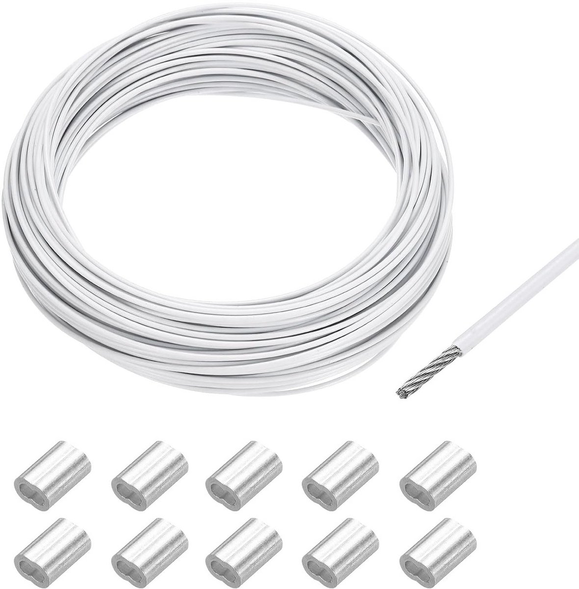 RVS Draadkabel 30 Meter 1.5mm Met Aluminium Hulzen Voor Ophangen en Tuin