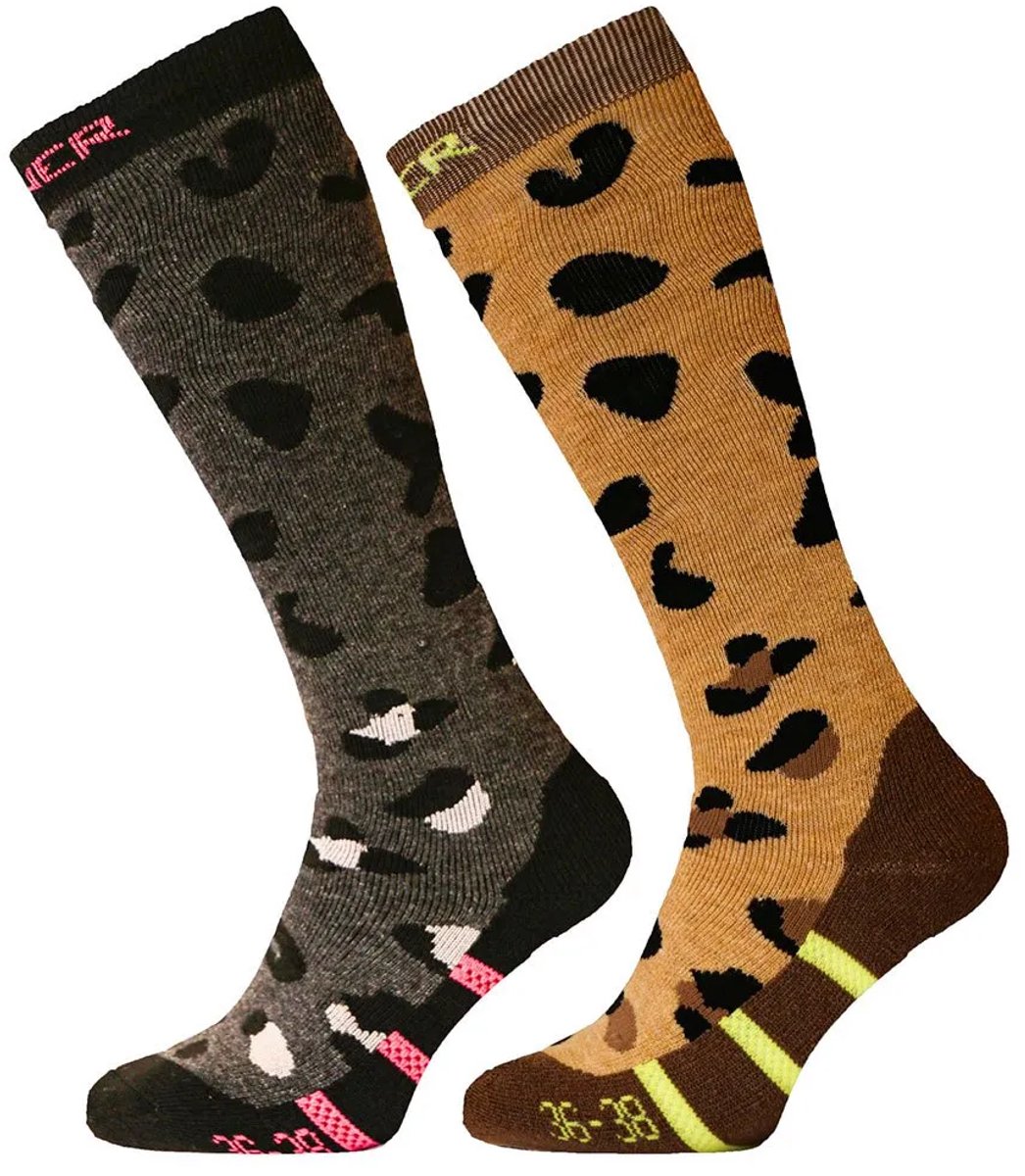 SINNER LADIES SKI SOCKS PLACED ANIMAL DOUBLE PACK - BROWN-Zwart - Unisex - Maat 42-44