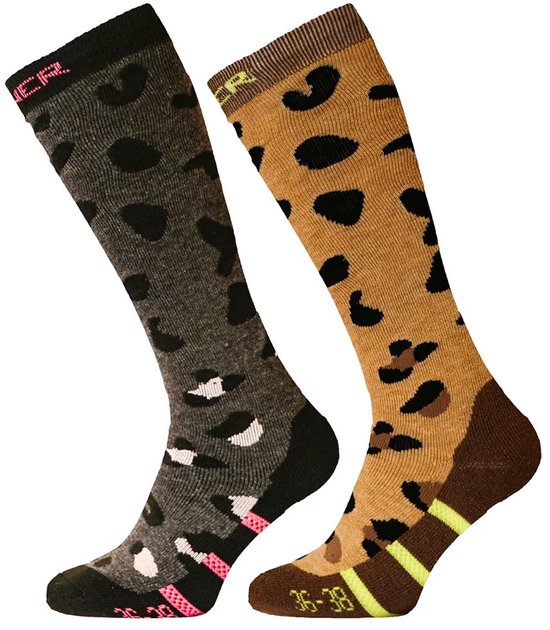 SINNER LADIES SKI SOCKS PLACED ANIMAL DOUBLE PACK - BROWN-Zwart - Unisex - Maat 42-44