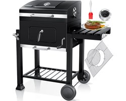 KESSER® Houtskoolbarbecue XL Barbeque Houtskool met Deksel, Wielen, Roestvrij Stalen Handvat, Barbecuerooster en Thermometer, 8 Spiesen met Zakje & siliconen Borstel, grote BBQ Camping Terras Tuin