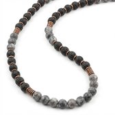 Kralen ketting voor heren en dames met zwarte en grijs marmerlook kralen en koperkleurige accenten