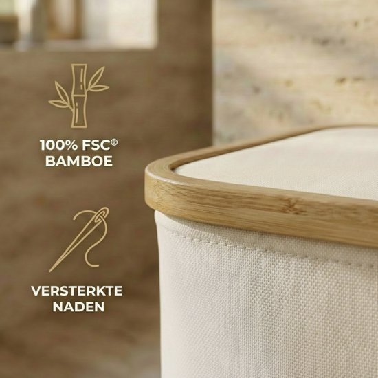 Alles & Co. XXL Wasmand 141 Liter - 3 Vakken Wassorteerder - Met Uitneembare Waszakken - Bamboe & Beige