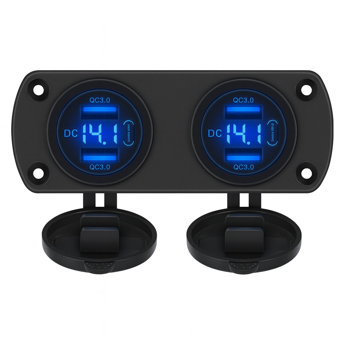 THAR Inbouw Voltmeter 12V met USB-C PD & QC3 - Blauw