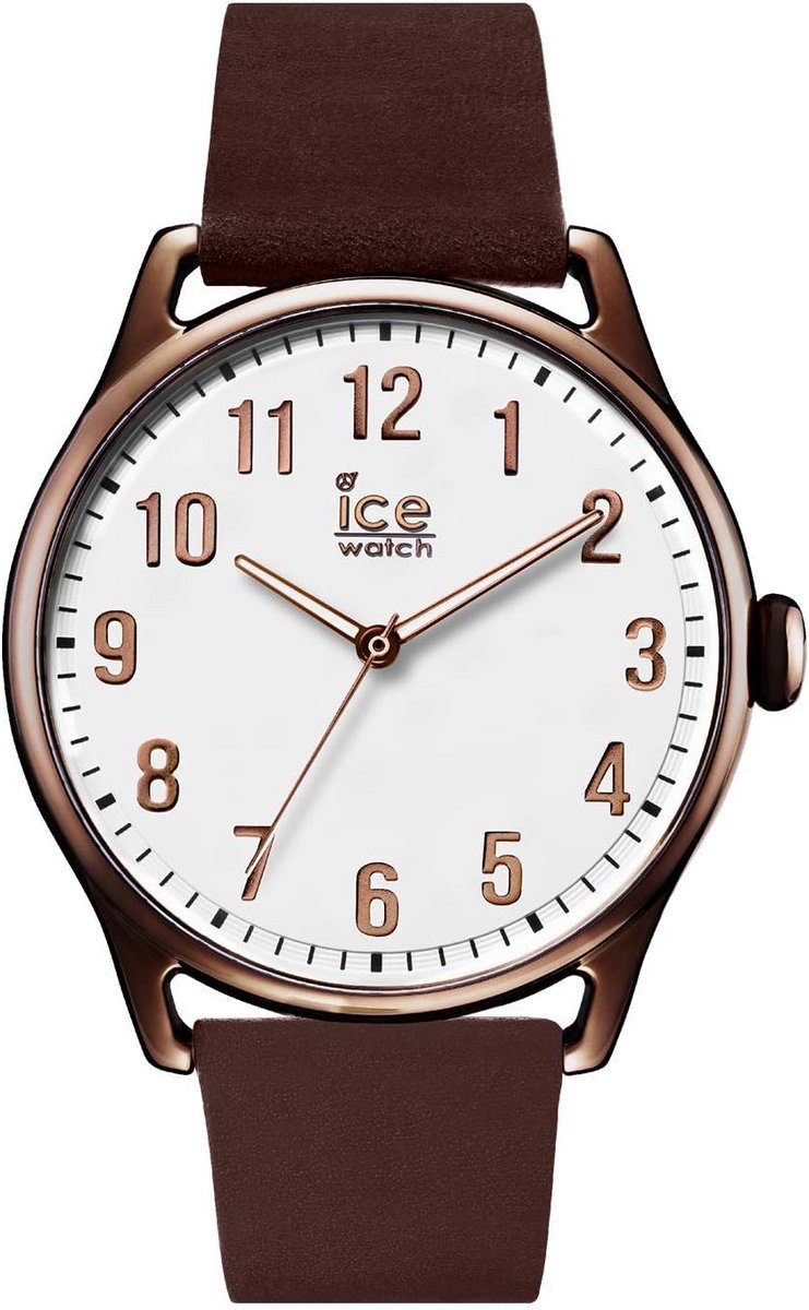 Herenhorloge met Bruine Leren Band en Witte Wijzerplaat