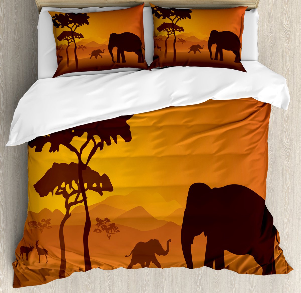 ABAKUHAUS Dekbedovertrekset met olifantenmotief voor tweepersoonsbedden, savannedieren, 230 x 220 cm