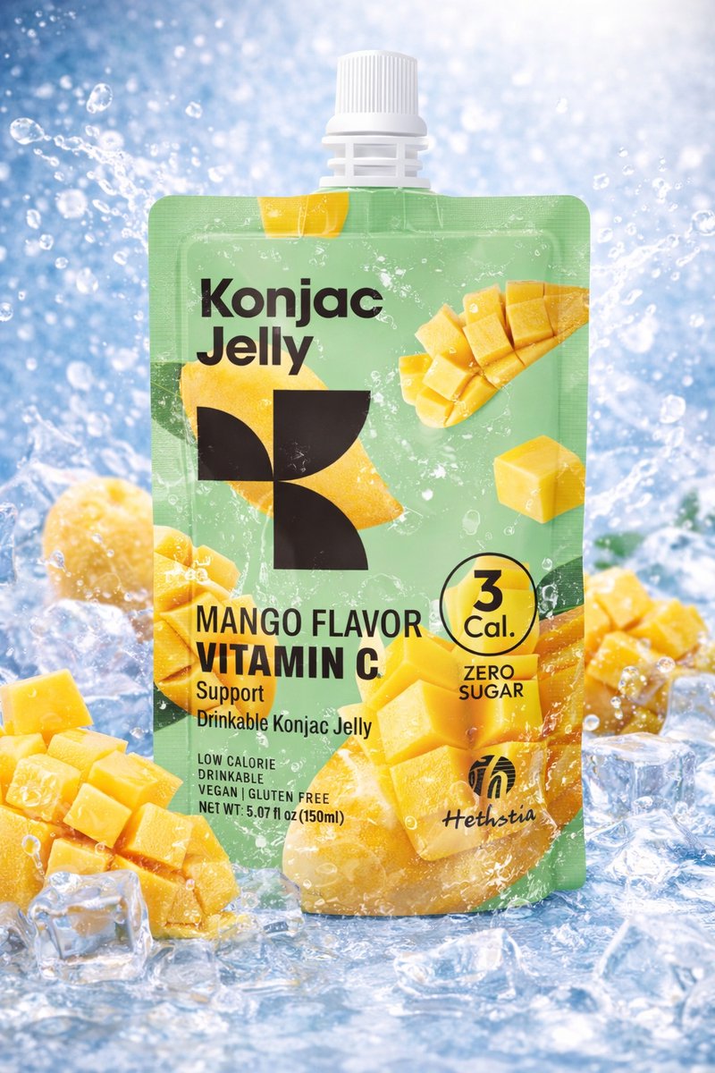 Hethstia | Keto | Konjac Squeeze Jelly Mango | Suikervrij | Laag in calorieën | Zuigzakje | 3 - Pack