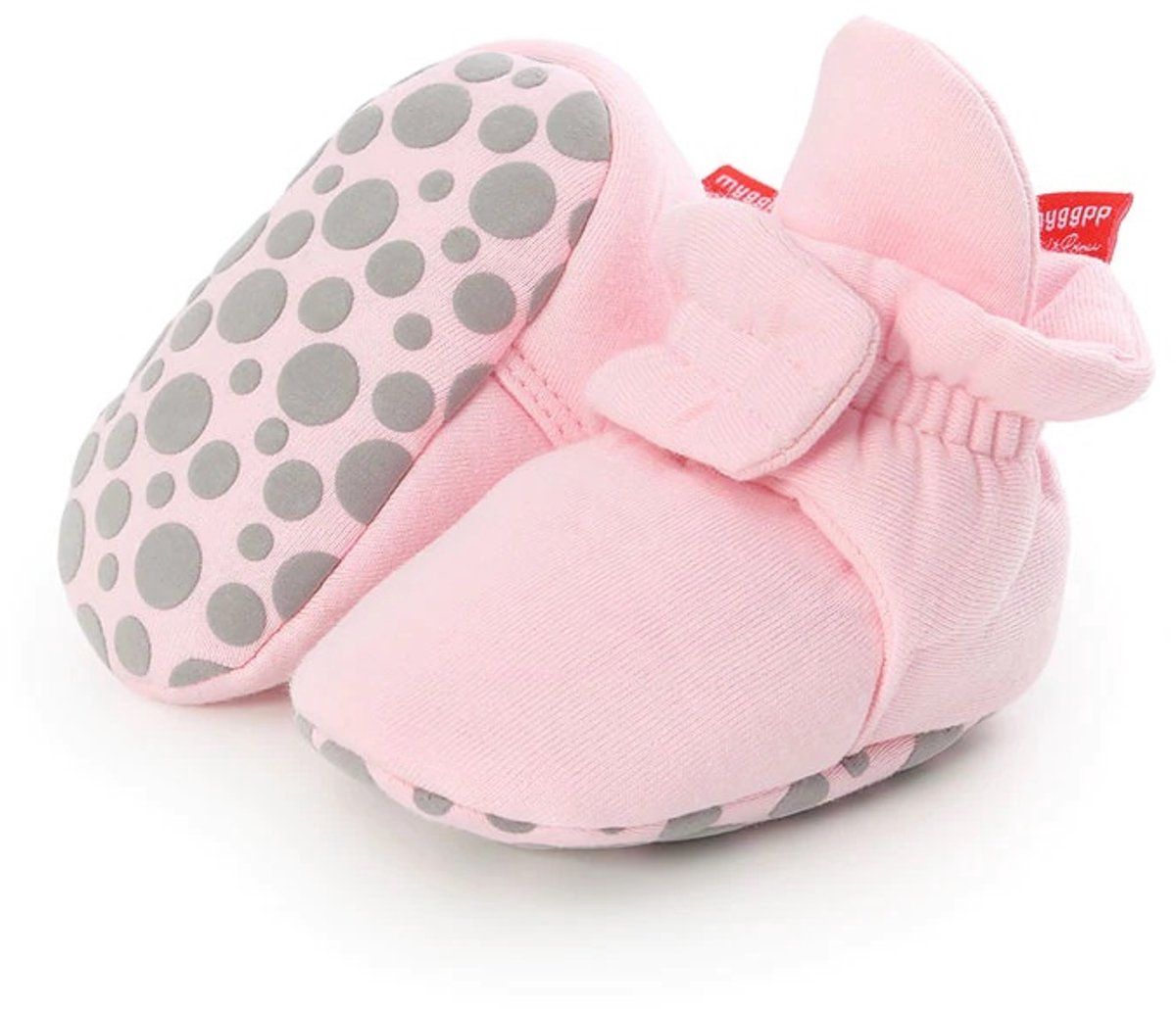 Ukkie Slofjes Babysloffen Katoen Roze Maat 20 - Meisjes - Klittenband - antislip