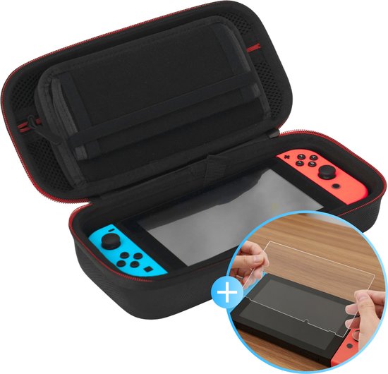 2BEFUN Case geschikt voor Nintendo Switch - Incl. Screenprotector - Hoes geschikt voor Nintendo Switch - Beschermhoes - Opbergtas - Accessoires - Zwart