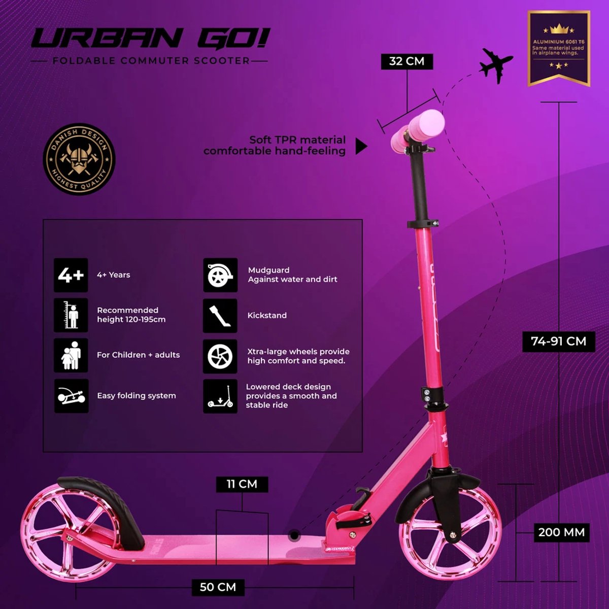 Story Urban Go Step - Opvouwbare step voor transport - Roze