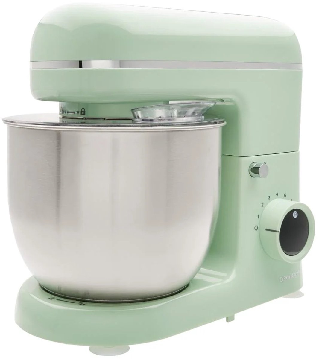 SILVERCREST® KITCHEN TOOLS Keukenmachine pastel - Vermogen: 600 W - Inhoud: 5 L - Inclusief spatbescherming met vulopening, deeghaak, eiwitklopper en garde - Met extra pulsfunctie - Afneembare accessoires zijn vaatwasmachinebestendig - Mintgroen