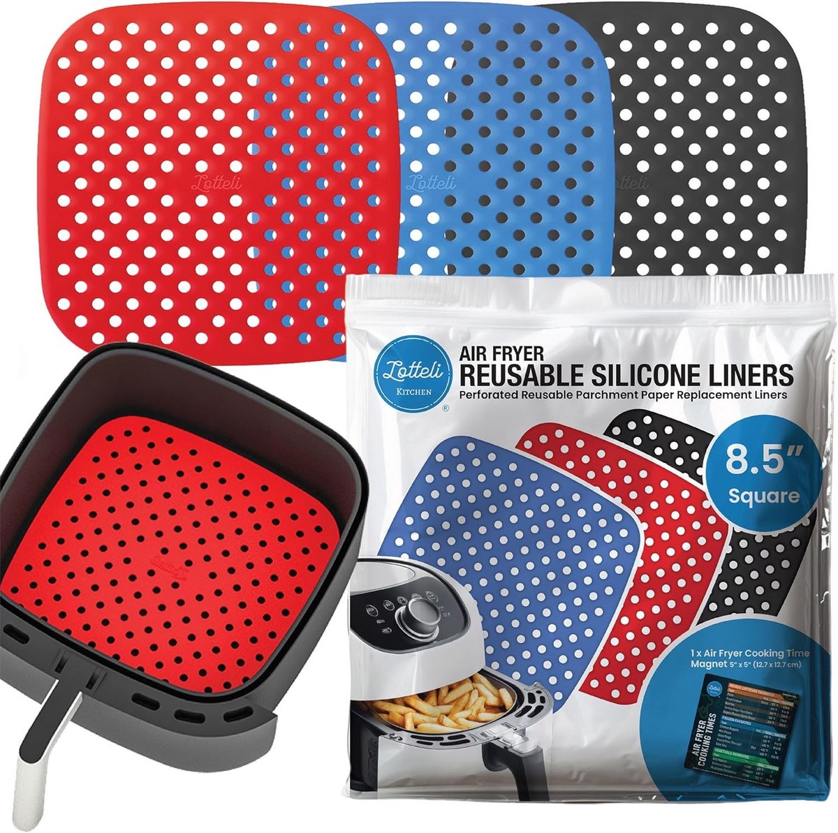 Herbruikbare Siliconen Airfryer Liners 3 Pack 8,5 inch Vierkant - Vaatwasmachinebestendig & Anti-Aanbak