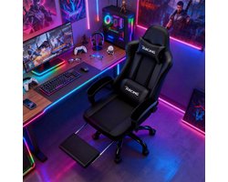Elekiatech Gaming Stoel - Gamestoel mit 90°-170° Rugleuning - Gaming Chair met Inklapbare Voetensteun - Game Stoel met Zachte Armleuningen - Max. Draagvermogen 150 kg