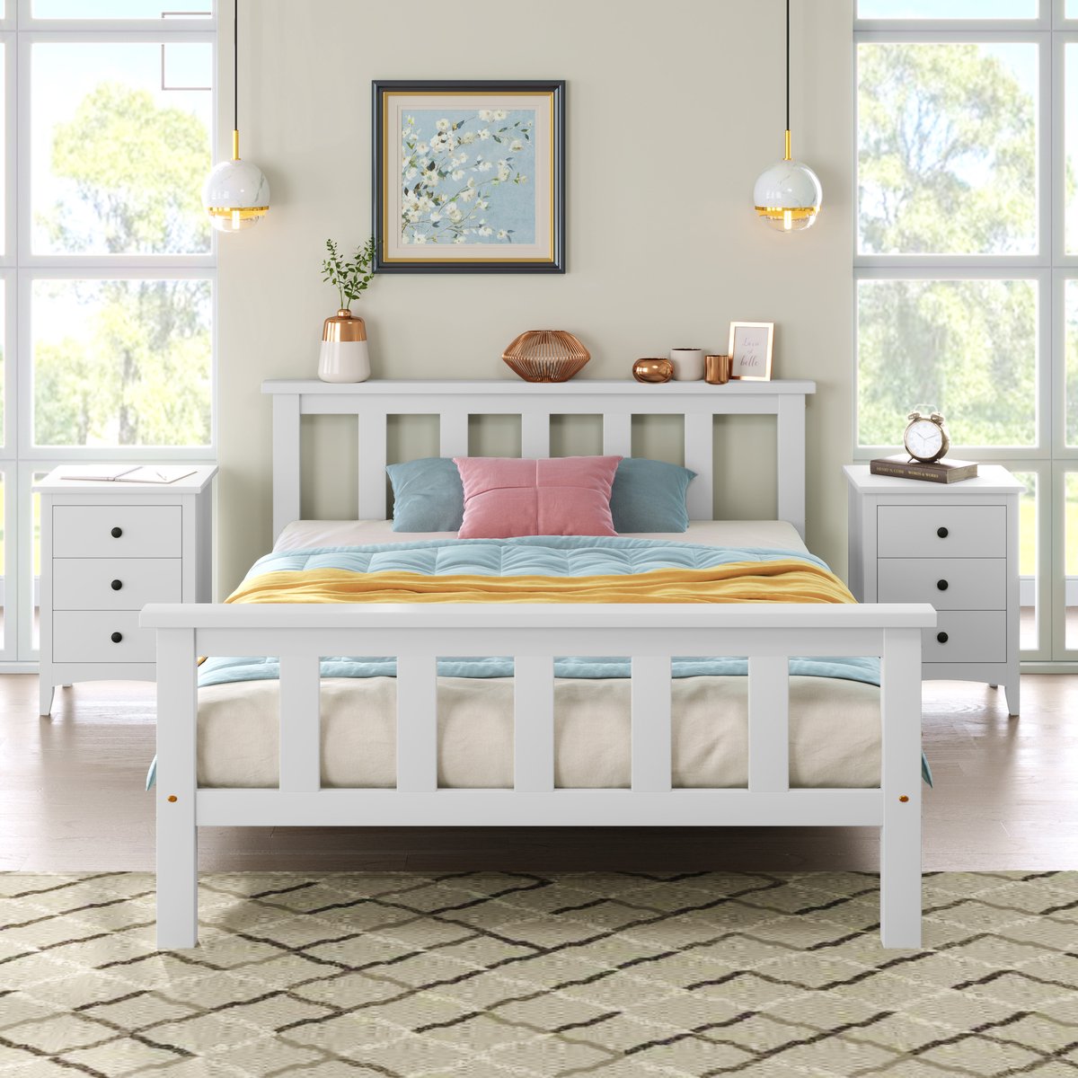 Wishdor Praktisch Eenpersoonsbed (90x200 cm) - Stevig Houten Bedframe incl. Lattenbodem - Tienerbed / Logeerbed - Wit