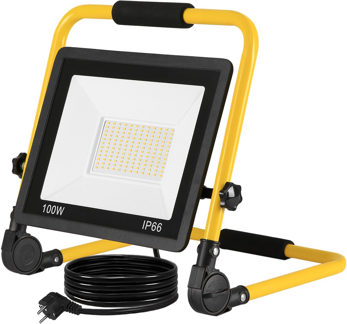 100W LED-bouwlamp, werklamp met 3 meter stroomkabel en U-vormig statief, schijnwerper voor werkverlichting, werklamp voor garage en tuin (warm wit) NAIZY