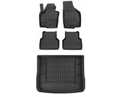 Frogum ProLine Complete Set: Luxe Rubberen Automatten + Kofferbakmat - Geschikt voor VW Tiguan I 2007-2015 - Hoge laadvloer met volwaardig reservewiel - Perfecte Pasvorm - Geurloos TPE - Zwart