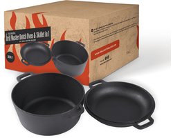 Grill Master Dutch Oven en Skillet in 1 - Pan Gietijzer - Dutch oven Gietijzer met deksel - Braadpan - 2 in 1 Set - 30CM - Papa Cadeau Voor Mannen - Vaderdag