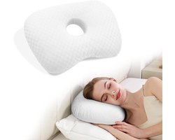 Hoofdkussens - Piercing Kussen - Donut Kussen met Gat - Voor Gevoelige Oren & Piercings - Ringkussen - Piercingkussen - Hoofd Kussen - 32*44*5 CM - Gatdiameter 8,9 cm - Zijslaapkussen - Wit