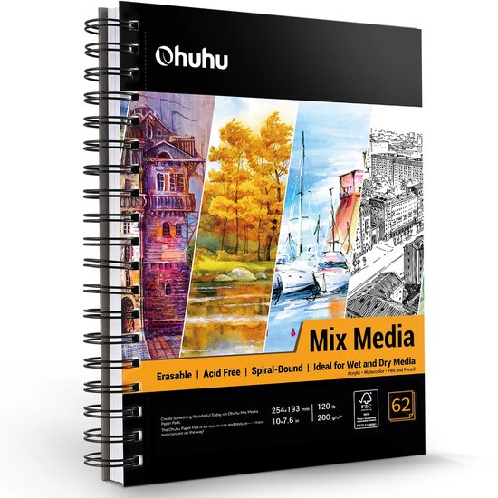 Ohuhu Mixed Media / Alcohol marker papier spiraalblok 25,4 x 19,3 cm – 200 grams – 62 vellen