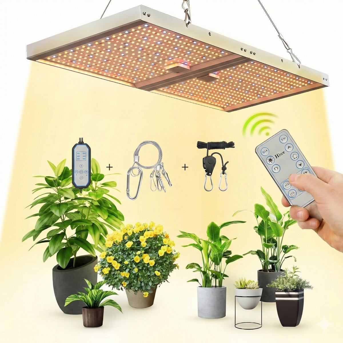 MUPOO Opvouwbare Quantum Board 728 LEDs Groeilamp met Afstandsbediening & Timer- 150W Krachtig kweeklamp led full Spectrum - Samsung LM281B - Dimbaar - Voor Binnen Kweek & Kamerplanten