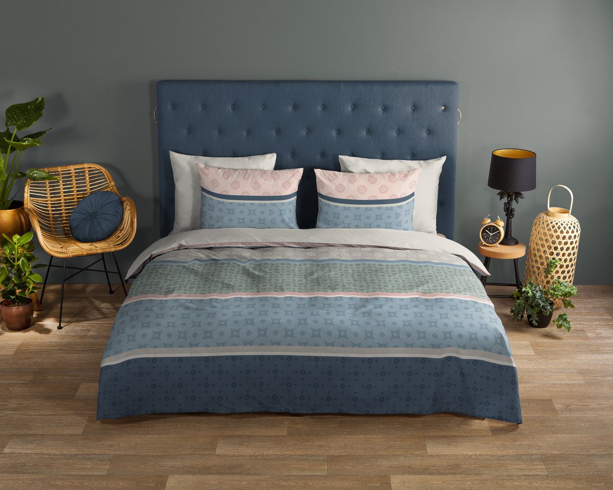 Good Morning dekbedovertrek strepen - 2 persoons 200x200/220 cm - Multi - 100% Katoen renforce