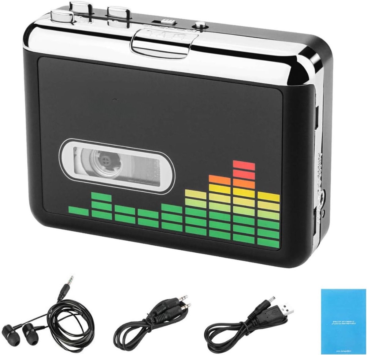 Quvo® Discman - Diskman – Draagbare Cassette Speler – Walkman - Digitale USB-audio-muziek - MP3-converter - Zwart - 11 cm x 8 cm x 3 cm