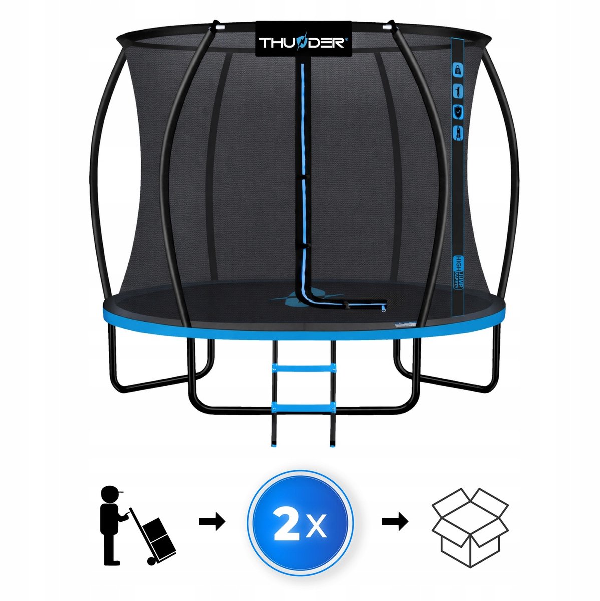 Thunder Trampoline 305 cm – Ronde Tuintrampoline – Max. 150 kg – Met Ladder – Blauw — afbeelding 6