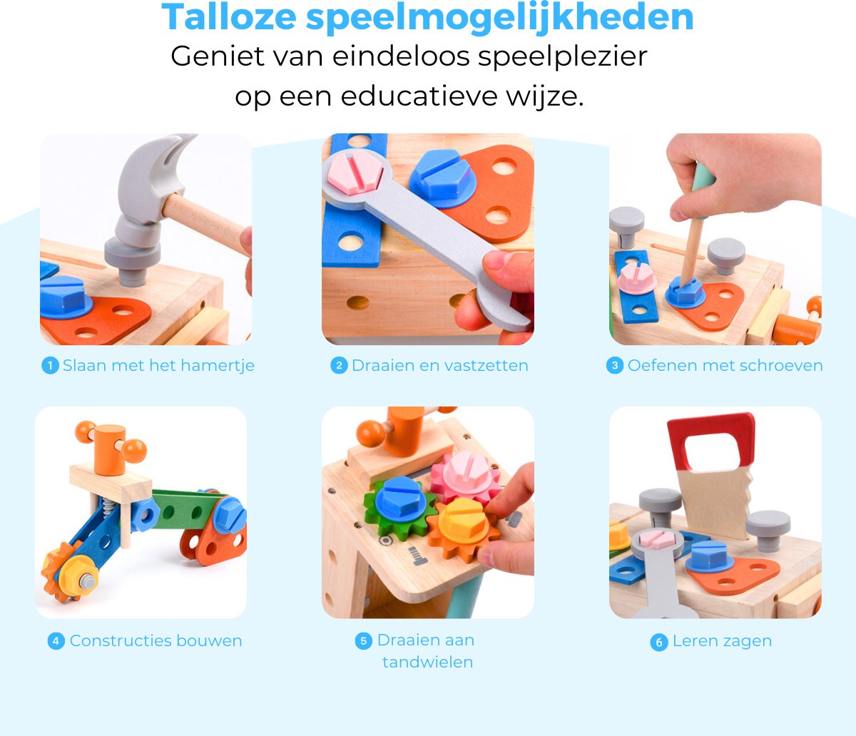 Mauzek® Speelgoed Gereedschapskist - Montessori speelgoed - 37-delig - Kinder gereedschap - Houten speelgoed - Werkbank speelgoed - Educatief speelgoed - Sensorisch speelgoed - Kleuter speelgoed - Jongens speelgoed - 3 jaar - 4 jaar - 5 jaar - 6 jaar — afbeelding 7