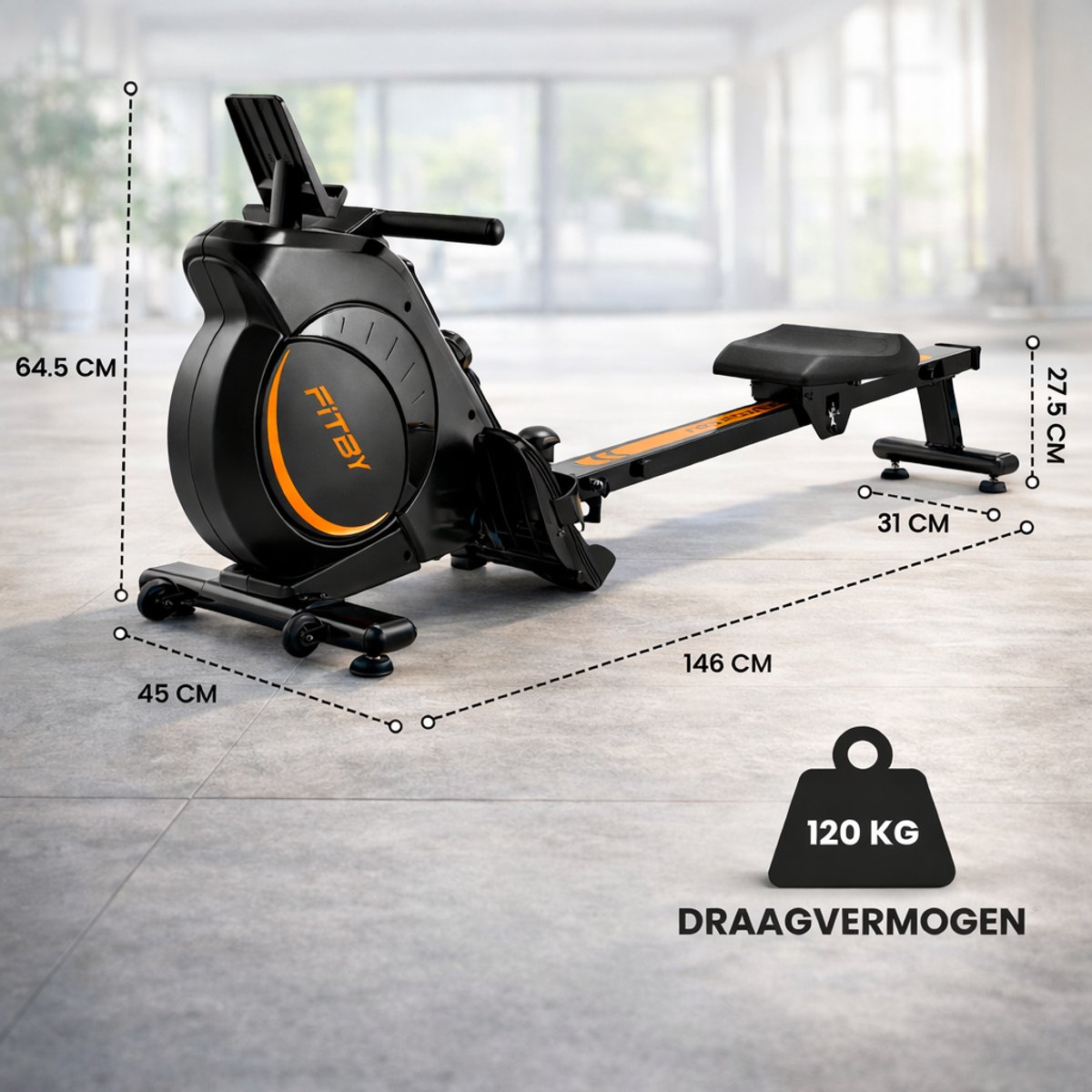 Fitby Roeitrainer Inklapbaar 16 Weerstandniveaus Zwart - afbeelding 2