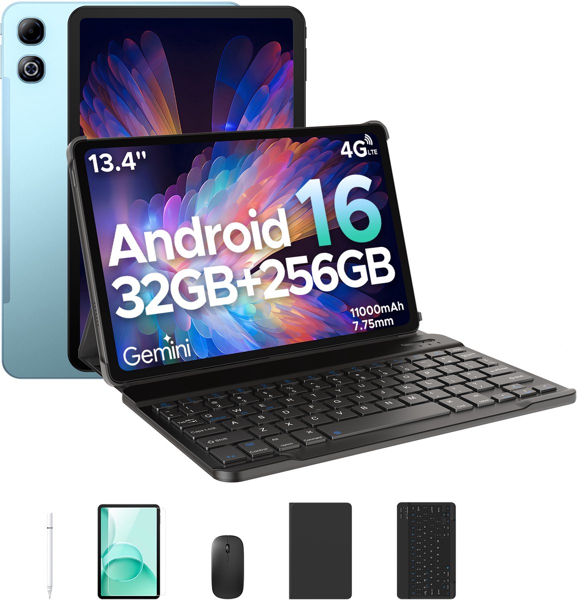 DOOGEE Tab G6 Max VIP - Tablet - 32GB RAM+256GB ROM (2TB TF) - 13,4 Inth FHD+ 90Hz - 4G LTE - 11000mAh/18W - Dubbele luidspreker - 5G WiFi - GPS - 3,5 mm audio - Face ID - met toetsenbord/pen/muis tablet - Blauw