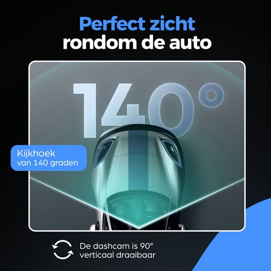 Dashcam met weergave van 140 graden kijkhoek.